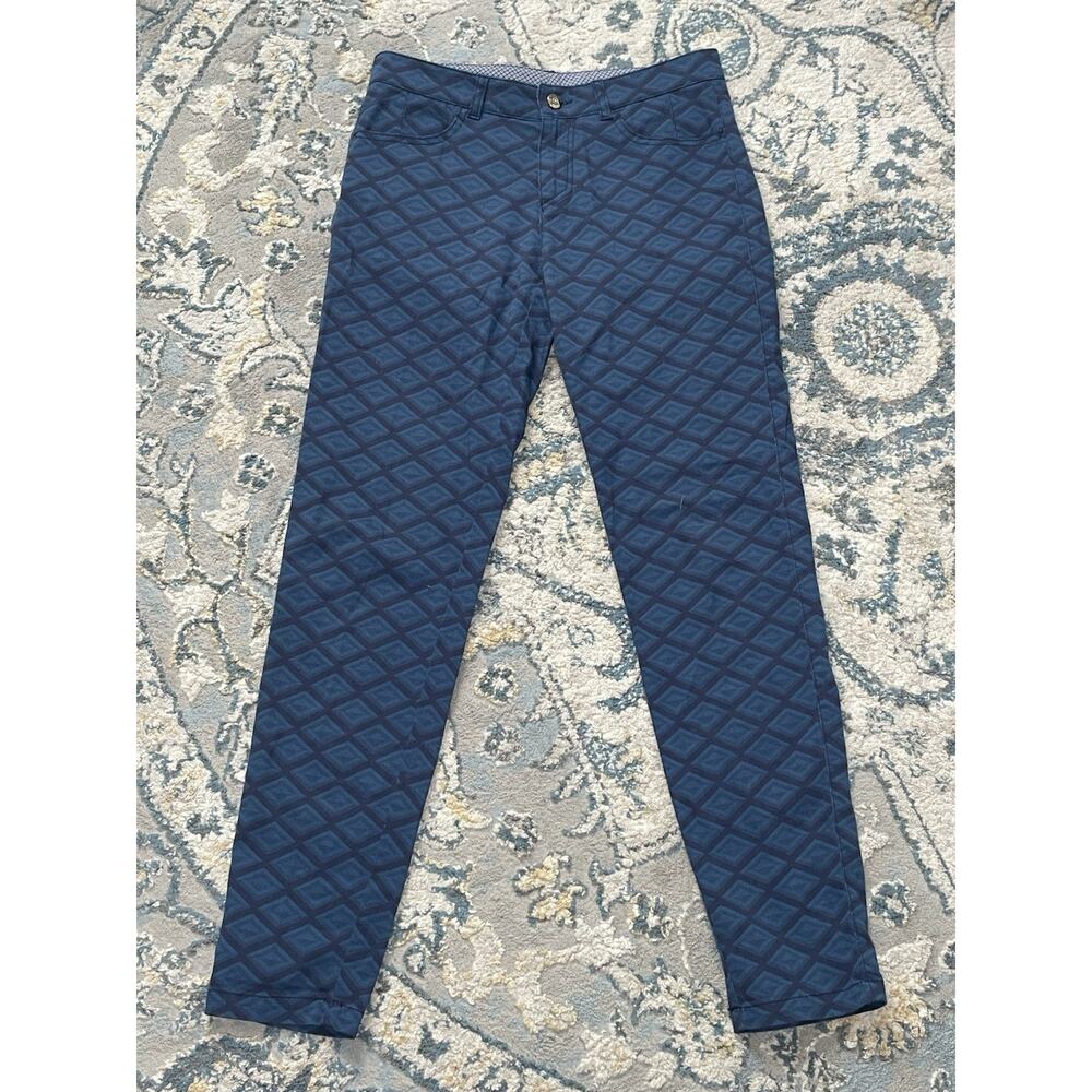 Bogner Pants Womens US 4 Blue Diamond Pattern Stretch Cotton Designer EU 68